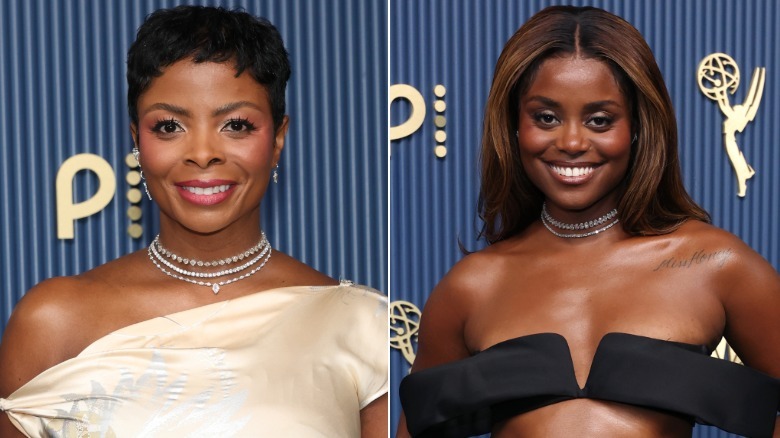 Janelle James and Denée Benton wearing chokers at the 2026 Emmys