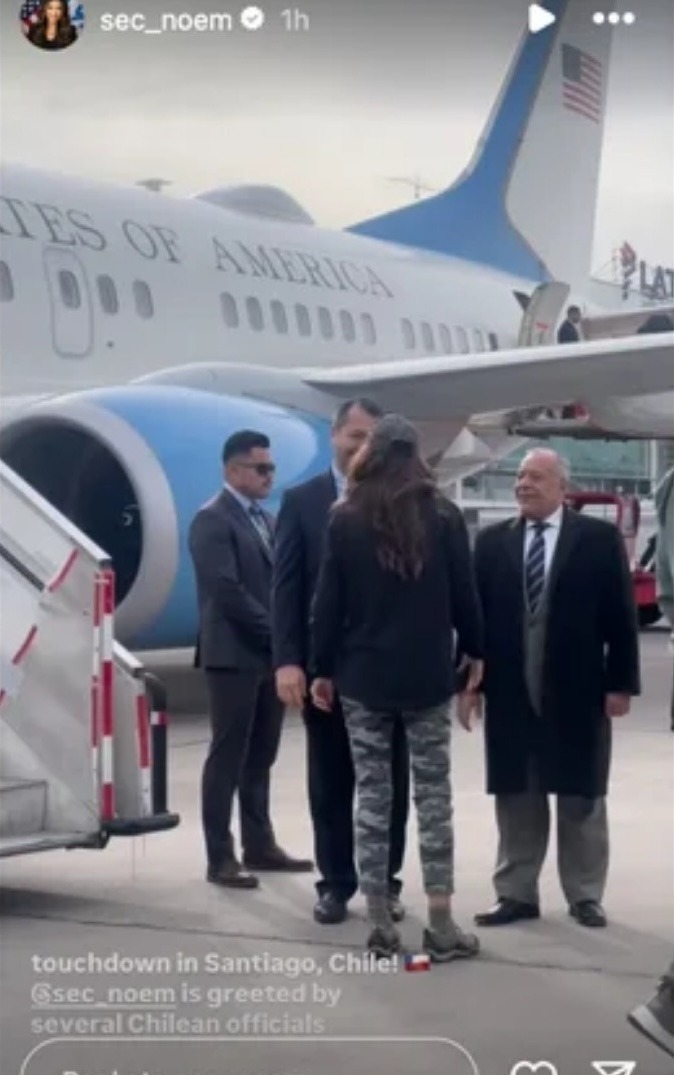 Kristi Noem wearing camo leggings in Santiago