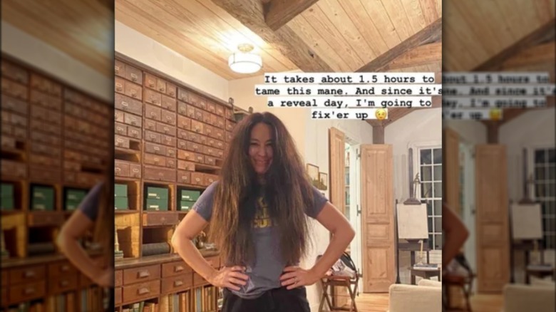 A photo of Joanna Gaines' natural hair before styling.