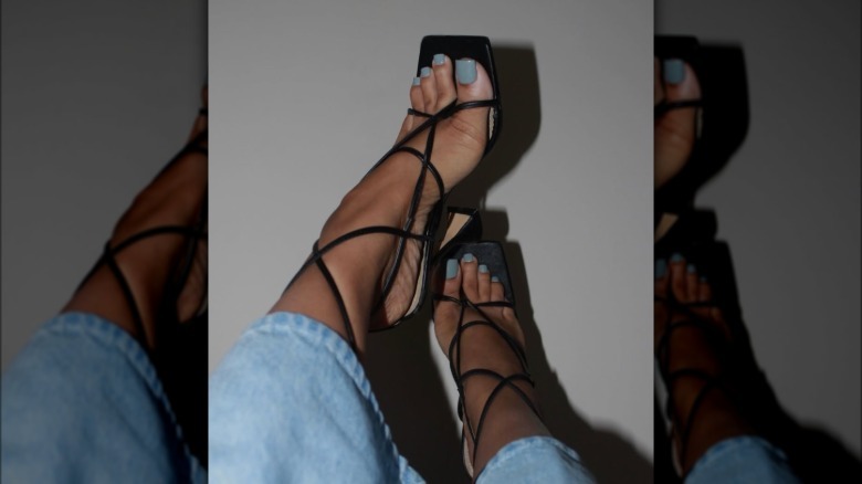 A dusty denim blue pedicure.